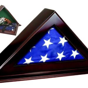 Peace Keeper PFC Patriot Flag Case Key Entry Mahogany Stain Wood Holds 1 Handgun 22″ W x 4.25″ D x 11.50″ H