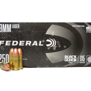Federal Black Pack 9MM Luger 115GR FMJ Handgun Ammo – 250 round box