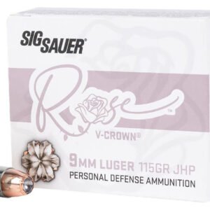 Sig Sauer Rose V Crown Nickel Plated Brass 9mm 115 Grain JHP Handgun Ammo – 20 round box