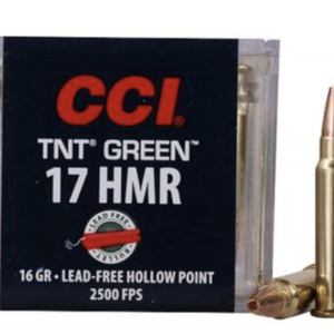 CCI Ammunition, TNTGreen, 17 HMR, 16 Grain, Hollow Point, Lead Free, 50 Round Box, California Certified Nonlead Ammunition