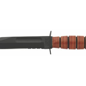 Ka-Bar 1252 USMC 5.25″ Fixed Clip Point Part Serrated 1095 Cro-Van Blade Leather Handle