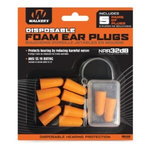 Walker’s Ear Plug Foam Orange 5 Pairs per Pack Includes Plastic Storage case
