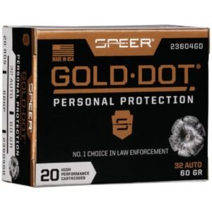 Speer Ammo Speer Gold Dot Personal Protection 32ACP 60 Grain Hollow Point Handgun Ammo – 20 Rounds