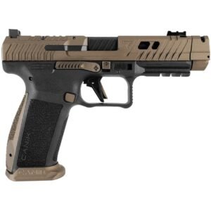 Canik TTI Combat 9mm 18+1 4.6″ Fluted/Ported Barrel Burnt Bronze Cerakote Optic Cut/Serrated Slide MaCanik M03 Competition Red Dot