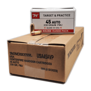 Winchester Ammunition USA 45ACP 230 Grain FMJ Handgun Ammo – 500 round case