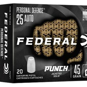 Federal PD25P1 Punch Personal Defense 162262 25ACP 45gr Hollow Point 20 Per Box