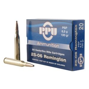 PPU PP2506P Standard Rifle 25-06 Rem 100 gr 3230 fps Pointed Soft Point (PSP) Rifle Ammo – 20 Rounds